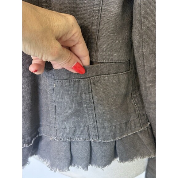 INC INTERNATIONAL CONCEPTS Size M Gray Linen Fringe Ruffle Zip Jacket Boho - Picture 3 of 11